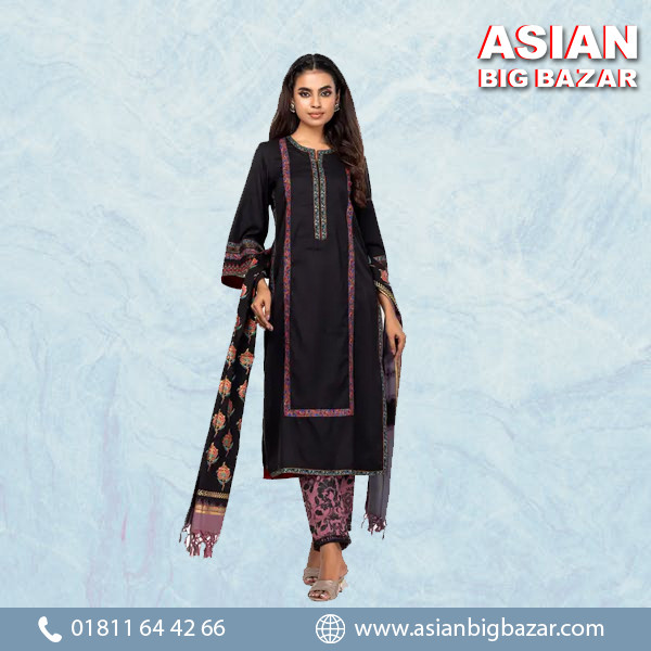 Black Printed and Embroidered Viscose-Cotton Shalwar Kameez