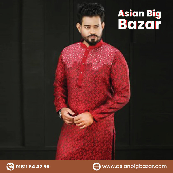 New Stylish 100% Cotton Red Color Panjabi for Men’s