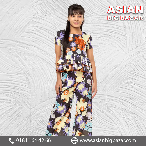 Multicolour Printed and Embroidered Cotton Pant Top Set