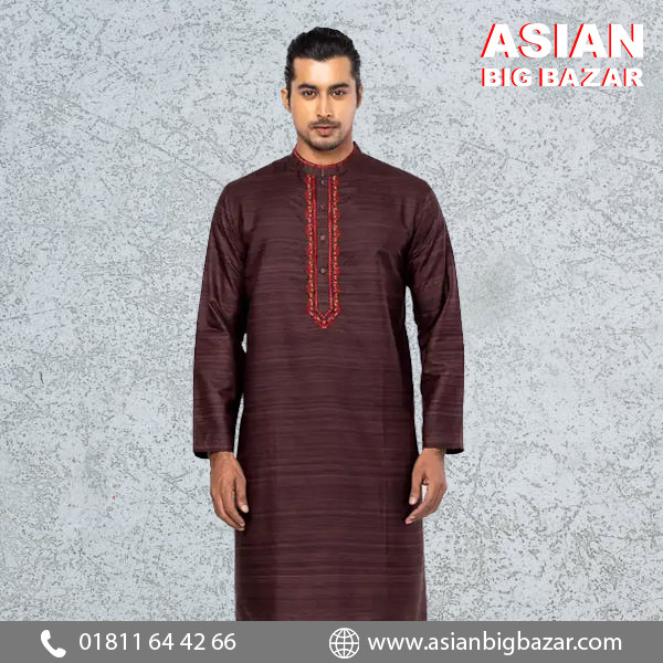 Wooden Brown Embroidered Endi Silk Panjabi