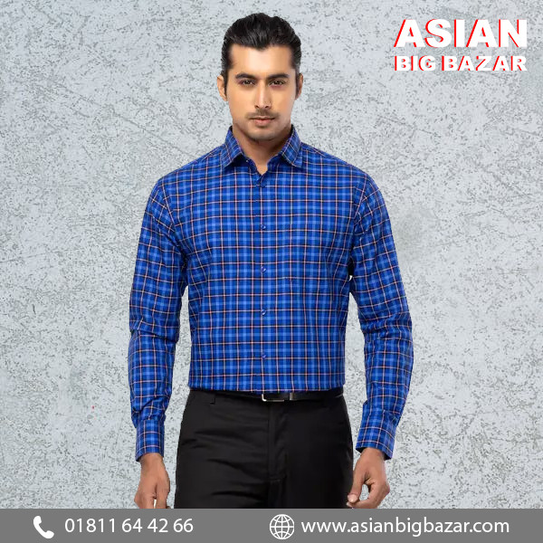Blue/Pink Check Mixed Cotton Executive Shirt