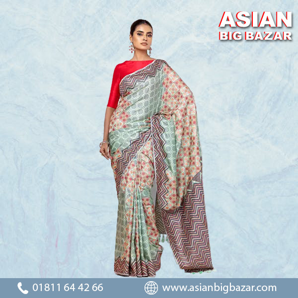 Elegant Mint Silk Saree with Nakshi Kantha Embroidery & Prints
