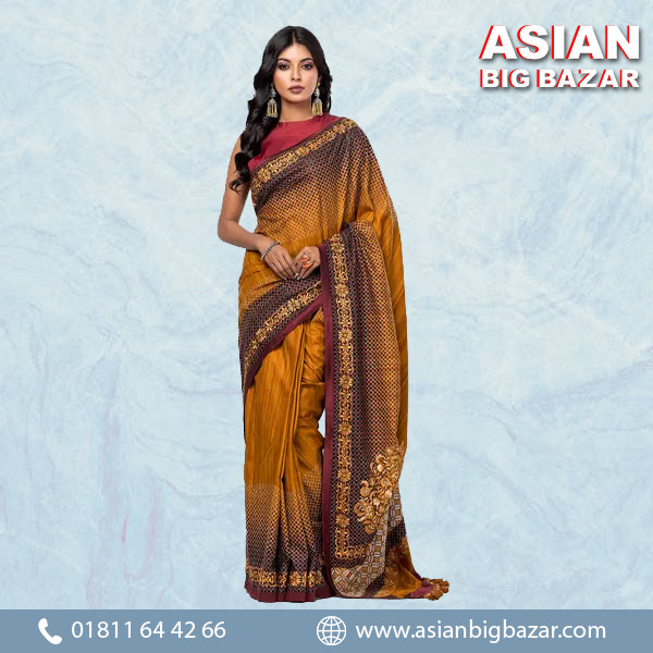 Bronze Printed and Embroidered Endi Silk Saree