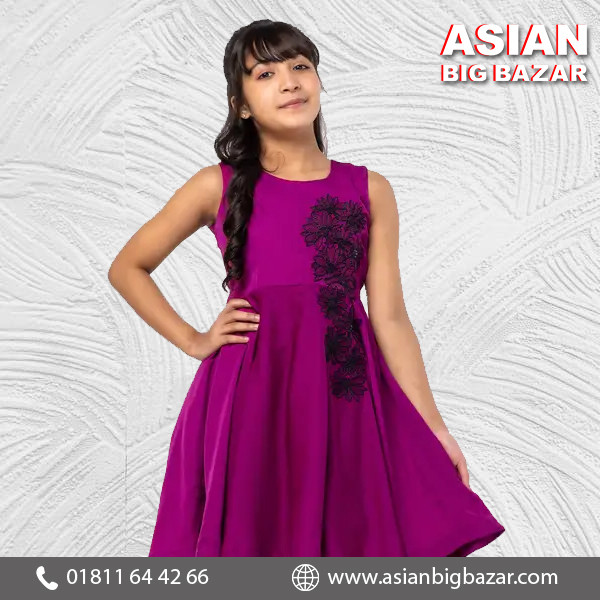 Purple Embroidered Mixed Cotton Frock