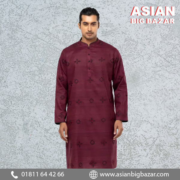 Maroon Embroidered Endi Cotton Panjabi