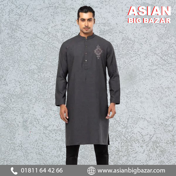 Grey Erri Embroidered Viscose Panjabi Pajama Set