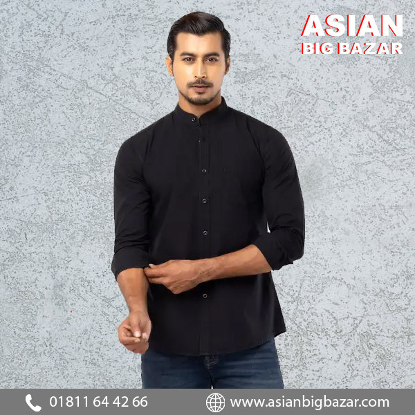 Black Cotton Fitted Shirt