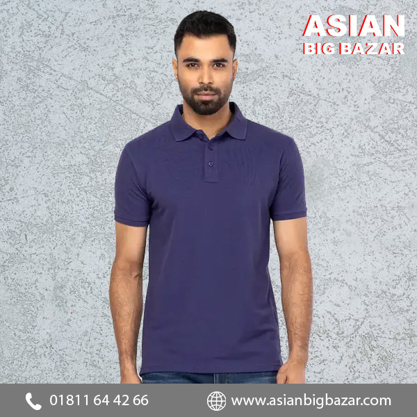 Skipper Blue Mixed Cotton Polo Shirt