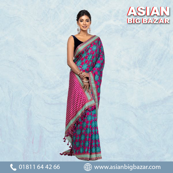 Radiant Magenta Dyed & Printed Silk Saree