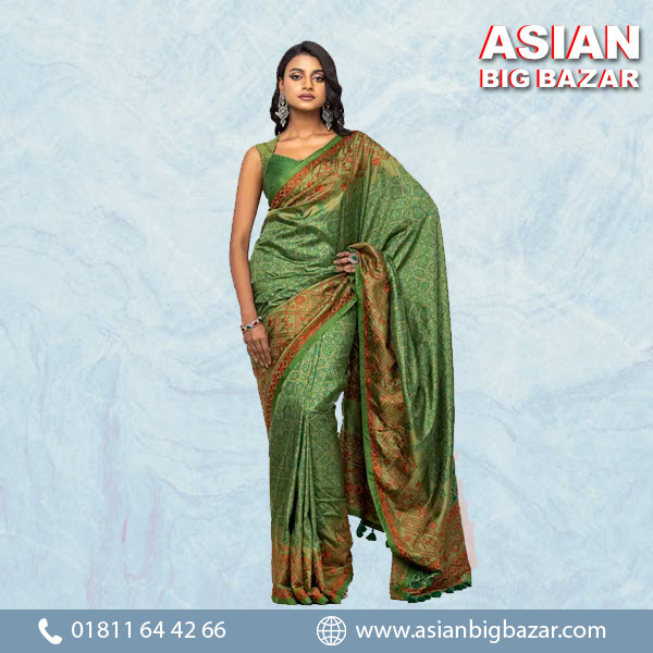 Olive Printed and Embroidered Silk Saree