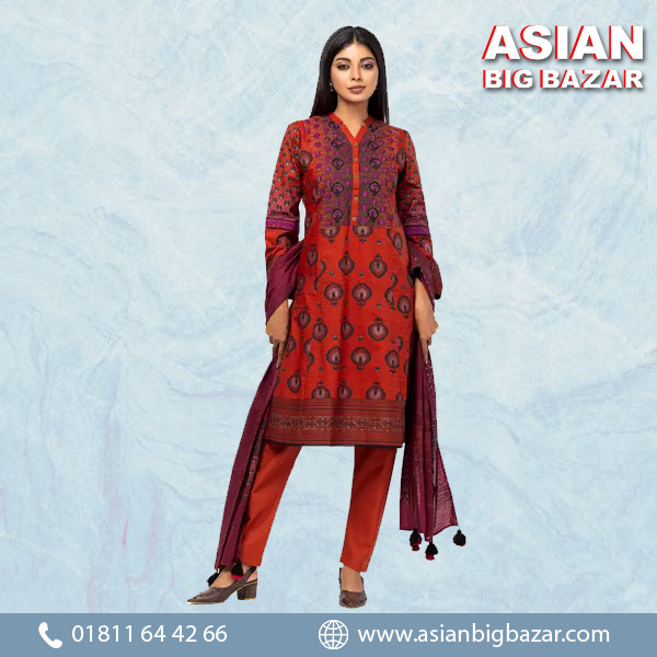 Brick Red Embroidered Shalwar Kameez with Punching Block Beauty Theme