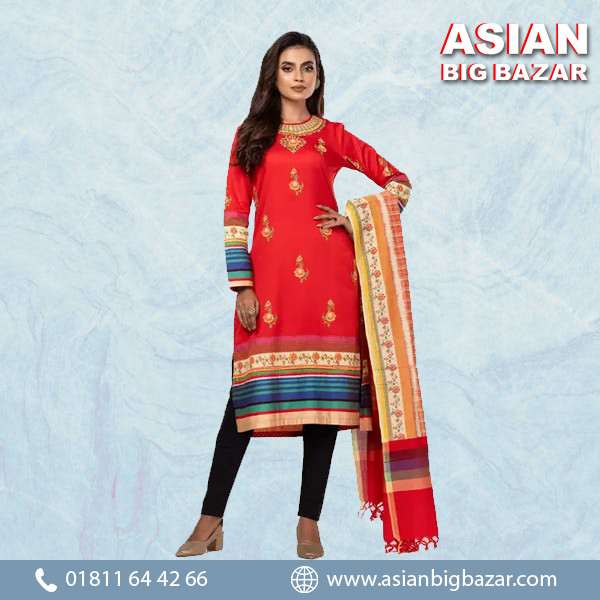 Orange Printed Folk Art Theme Shalwar Kameez