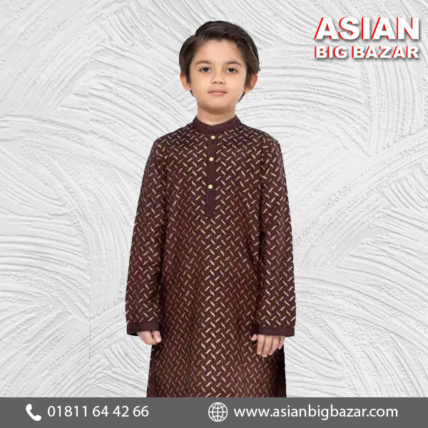 Chocolate Striped and Printed Joysree Silk Panjabi