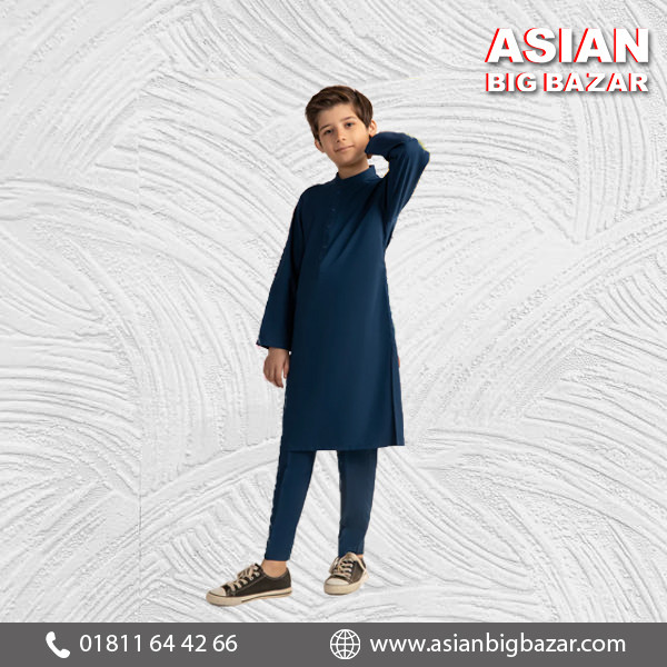 Teal Blue Polyester Boys Kurta Pajama - Stylish & Comfortable