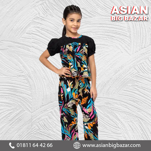 Black Printed Cotton Pant Top