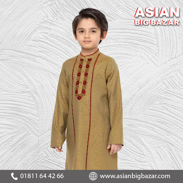 Olive Textured and Embroidered Vortex Cotton Panjabi