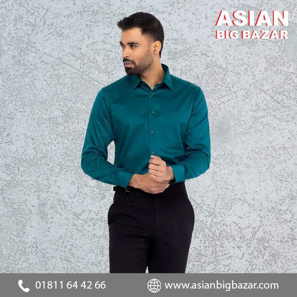 Teal Mixed Cotton Executive Shirt