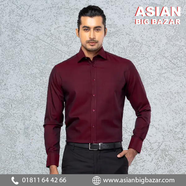 Maroon Mixed Cotton Executive Shirt