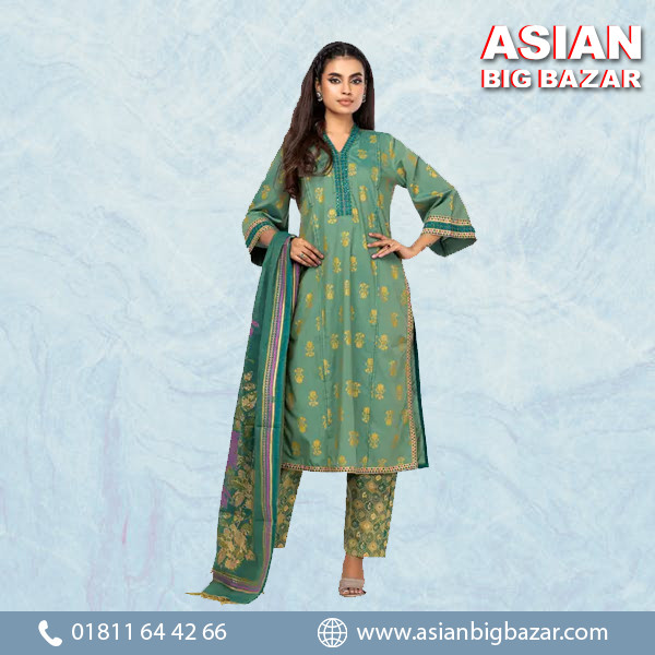Green Printed and Embroidered Cotton Shalwar Kameez