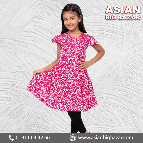 White/Magenta Printed Mixed Cotton Frock