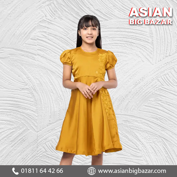 Elegant Mustard Embroidered Mixed Cotton Party Wear Frock