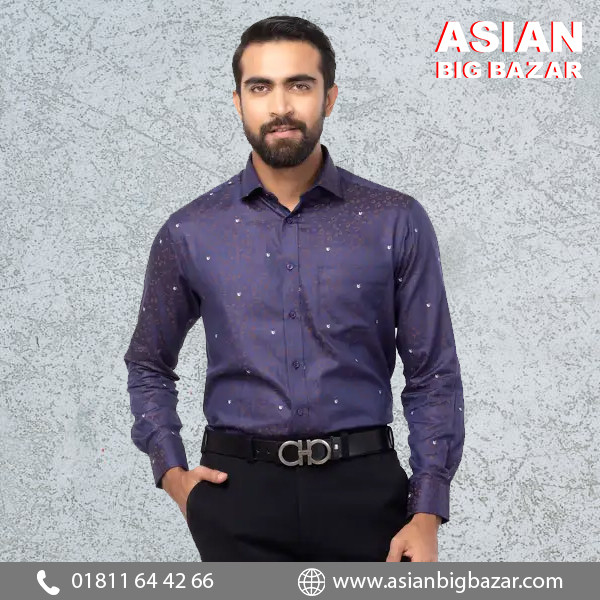 Blue Mixed Cotton Executive Shirt