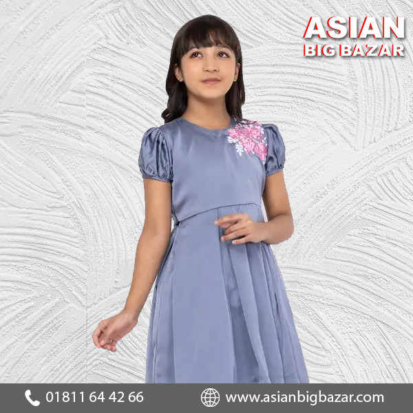 Cool Grey Embroidered Mixed Cotton Partywear Cancan Frock