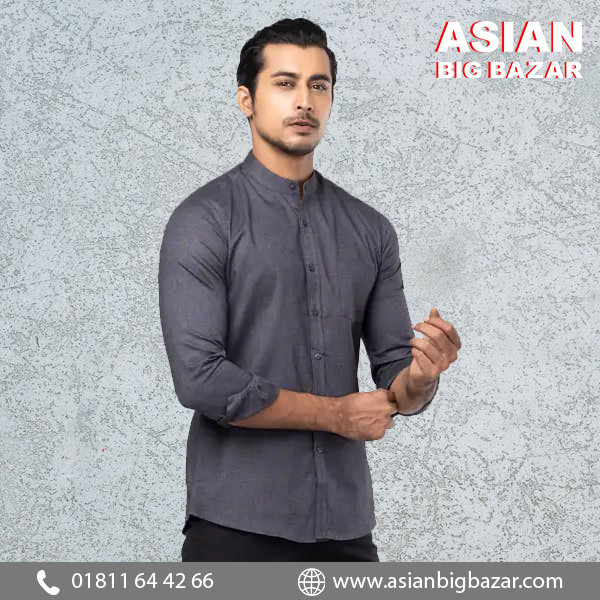 Charcoal Grey Cotton Fitted Shirt